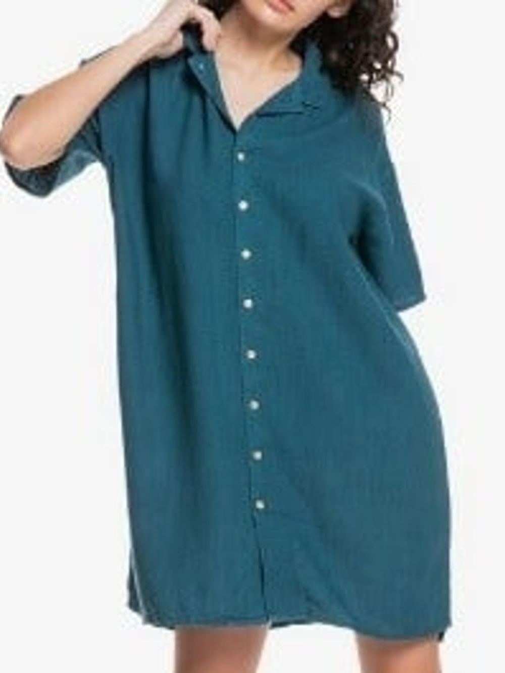 Quiksilver Teal Button-Front Swim Cover-Up Dress